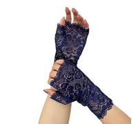 Wambere Lace Fingerless Gloves, Vintage Mittens Women's Lace Embroidery Sun Protection Bridal Wrist Gloves for Wedding Tea Party Accessories, navy blue, One Size