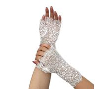 Wambere Lace Fingerless Gloves, Vintage Mittens Women's Lace Embroidery Sun Protection Bridal Wrist Gloves for Wedding Tea Party Accessories, White, One Size