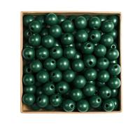 Wambere Pack of 50 Diameter 16 mm Colourful Wooden Beads Round Wooden Beads Craft Beads for Threading Scattered Beads Wooden Beads with Hole for DIY Necklaces Bracelets Jewellery Making, Dark Green
