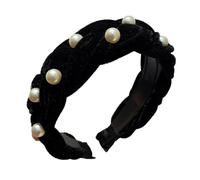 Wambere Women's Velvet Headband Twist Hair Band Headband with Pearls Vintage Headband Hair Accessories Women Twisted Knotted Headbands Headpiece Headpiece for Daily Wear, Black