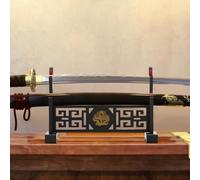 WAMEITF 2 Layer Wood Sword Stand Display, Golden Dragon Pattern, Samurai Display Rack, Velvet Protect Sword Rack for Home Office Displays, 40 × 26.5 × 14.5cm