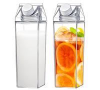 WAMEITF 2 Pcs 1L Milk Storage Bottles, Plastic Reusable Portable Juice Bottles, Leak-Proof Sturdy Square Water Bottle, Versatile Milk Carton for Storing Homemade Beverages, Milk, Water, Coffee, Wine
