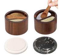 WAMEITF 2 Pcs Salt Ccellar, Built in Spoon, Ssalt Pigs for Kitchen, Stone, Wood, Elegantly Salt and Pepper Pinch Pots for Holding Sugar, Pepper, Spices, Bath Salts(2 grids)