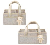 WAMEITF 2Pcs Nappy Caddy Organizer, Multi Pocket Design, Features Interior Dividers, Felt Portable Baby Diaper Caddy Organizer for Newborn Diaper Wipe(khaki-2-Large+trumpet)