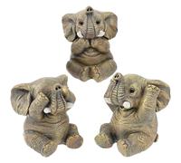 WAMEITF 3Pcs Elephant Statue Home Decor, Synthetic Resin Elephant Figurines Gifts, Cute Elephants Garden Ornaments for Pond, Patio, Garden, Living Room, Bedroom, Shelf Decoration(Gray yellow)