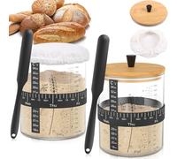 WAMEITF 51 OZ Borosilicate Wide Mouth Sourdough Starter Jar with Scale Thermometer Paper, Sourdough Bread Starter Kit with Bamboo Lid Cloth Cover, Bread Making Accessories for Baking(2 set)