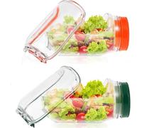 WAMEITF 700ml Reusable Plastic Layering Salad Pod with Lid, Dishwasher Safe, Side Opening Wet Dry Separation Vertical Layering Lunchable Containers for Office Picnic Camping (green+orange)
