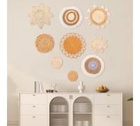 WAMEITF 9Pcs Rattan Wall Decor Round with Tassel, Boho Wall Decor, Handmade Macrame Hanging Woven Baskets, Chic Walls Art for Home Living Room Bedroom Farmhouse Nursery Décor(Style 2)