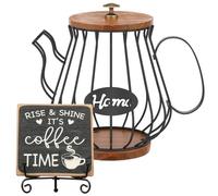 WAMEITF Coffee Pod Holder with Lid, Teapot Shape Espresso Capsule Basket, Black Metal Wire Capsule Storage Basket for Kitchen, Tea Station, Office or Hotel Use