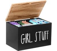 WAMEITF Practical Tampon Holder for Bathroom, Cotton Bud Holder, Large Wood Period Box with Lid, Versatile Tampon Storage Pad Organizer, Dressing Table Accessories for Women (black)