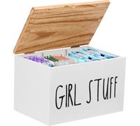 WAMEITF Practical Tampon Holder for Bathroom, Cotton Bud Holder, Large Wood Period Box with Lid, Versatile Tampon Storage Pad Organizer, Dressing Table Accessories for Women (white)