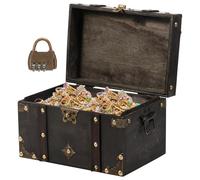 WAMEITF Vintage Distressed, Pirate Treasure Chest Storage Box, Wood Vintage Treasure Chest with Lock, 22x15x13.5cm, Jewelry Storage Box for Jewelry Trinket Card Bedroom Dresser Countertop