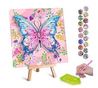 Wamiao DIY 3D Butterfly Diamond Painting Arts and Crafts for Kids Age 6 7 8 9 10,Gifts for 5-12 Girl Home Decorate with Wooden Canvas Creative Birthday Presents Toy