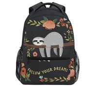 Wamika Funny Sloth On Tree Backpack Bookbags Daypack Bags Water Resistant Follow Yours Dreams, Sloth Cat Tropical Flower Floral Bag Mini Backpack Purse Travel Sports for Men Women