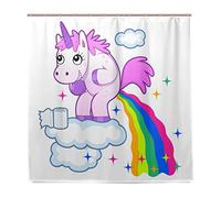 Wamika Smiling Unicorn Pooping Rainbow Bathroom Shower Curtain Liner, Cartoon Horse Design Durable Fabric Mildew Resistant Waterproof Bath Bathtub Curtains with 12 Hooks 183,0 cm x183,0 cm