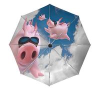 Wamika Three Funny Sky Diving Flying Automatic Umbrella Animal Blue Sky Windproof Waterproof UV Protection Travel Umbrella - 3 Folds Auto Open/Close Button Sun&Rain Car Umbrella