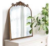 WAMIRRO Antique Mirror,Gold Traditional Vintage Ornate Baroque Arched Brass Wall Mounted Mirrors for Entryway/Fireplace/Living Room/Hallway/Bathroom 19"X27"