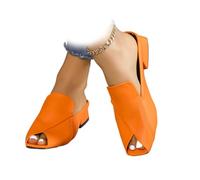WAMIZEU Leather Mules for Women,Leopard Print Sandals,Ladies Golf Shoes Solid Color Slip-On Sandals Versatile Vacation Mules Leather Square Open Toe Low Heel Dress Slippers (Orange,41EU)