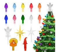 WAN2TLK Ceramic Christmas Tree Replacement Lights/Bulbs,120Pcs in 10 Colors Twist Light Ornaments, Included 1 Angel/Five Pointed Star/Seven Pointed Star/Santa Hat/Turkey Top Trim