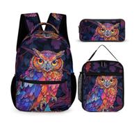 WANAHTON Owl School Bag Backpack Set Men's School Backpack Laptop Backpack with Lunch Bag and Pencil Case for Unisex College Backpack Daypack 3-in-1 Backpack, Colour 2, Animal