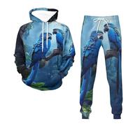 WANAHTON Unisex Colourful Parrot Colourful Sweatshirt Hoodie Set Women's Sports Suit Jogging Suit Long Sleeve Crew Neck Pullover Sweatshirt + Drawstring Sports Trousers Two Piece Leisure Suit Set,
