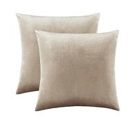 WANAM 2 Gold Decorative Cushions Covers Cases for Sofa Bed Couch Modern Luxury Solid Velvet Home Throw Pillows Covers -2 Packs 50CM X 50CM,Khaki