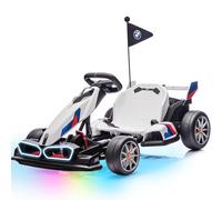 Wanan Electric Go Kart with Adjustable Seat, 24V Licensed BMW Drift Kart with Dual 200W Motors, Crazy Go Cart for Kids Ages 6-12, LED Lights, Drift Mode and 2 Speed (White, 24V)