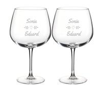 Wanapix | 2 Gin Glasses Personalised with Name| Set of 2 Engraved Glasses for Gin | Dishwasher Safe| Original Present for Engagement/Anniversary/Valentine's Day | 70cl | Love Heart