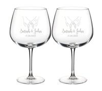 Wanapix | 2 Gin Glasses Personalised with Name| Set of 2 Engraved Glasses for Gin | Dishwasher Safe| Original Present for Engagement/Anniversary/Valentine's Day | 70cl | Hands