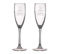 Wanapix | 2 Personalised Cava Glasses | with Name or Text| Laser Engraved Crystal Glass | Original Gift Engagement/Anniversary/Valentine's Day | 20cl.| Rings
