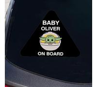 Wanapix | Custom Car Sticker with Name | Weatherproof | Triangle Shape 15x13cm | Baby Yoda