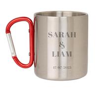 Wanapix | Engraved Steel Mug with Carabiner Handle | 30 apacity | Personalised with Laser Engraving | Camping and Hiking Mug | Engrave Any Text or Image