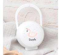 Wanapix | Personalised Baby Soother Holder | BPA-Free Pacifier Bag | Elegant Swan Design | Baby Soother Storage | White