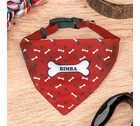 Wanapix | Personalised bandana scarf for dogs | Dog Bandanas with Text | Adjustable click-fastening strap | Red Sacrf | Paw prints and bones