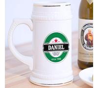 Wanapix | Personalised Beer Mug | German Ceramic Beer Stein | 580 ml | Dishwasher Safe | Original Gift | Green Brand Design