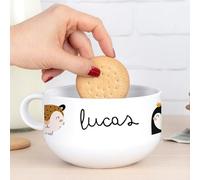 Wanapix | Personalised Breakfast Bowl with Handle | Ceramic Breakfast Bowl | Microwave and Dishwasher Safe | Animals