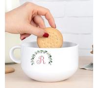 Wanapix | Personalised Breakfast Bowl with Handle | Ceramic Breakfast Bowl | Microwave and Dishwasher Safe | Initial