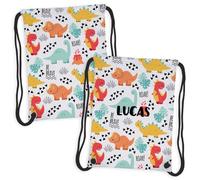 Wanapix | Personalised Kids Drawstring Backpack | Waterproof | Custom Name | Nursery or School | Dinosaurs Design