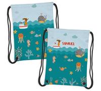 Wanapix | Personalised Kids Drawstring Backpack | Waterproof | Custom Name | Nursery or School | Sea Animals Design