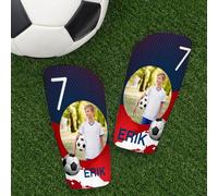 Wanapix | Personalised Standard Shin Pads | Comprehensive Protection | Blue, Red and White - Size L