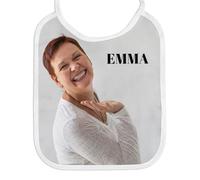 Wanapix | Personalised XL Adult Bib | Create your large bib with photos and names | With neck ties | White trim | Fun and 100% personalised