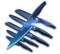 Wanbasion 6Pcs Blue Titanium Kitchen Knife Set Dishwasher Safe, Sharp Knife Set Stainless Steel, Professional Kitchen Knives Set for Chefs with Protection Covers