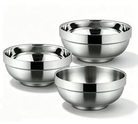 WANBY Stainless Steel Bowls 3Pcs 20cm Double Layered Cereal Dinner Bowl Set | Unbreakable Lightweight Reusable Dishwasher Safe Daily 1200ml/40Oz Metal Soup Salad bowls for Kitchen Feeding Serving Camping