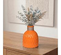 Wancetang Orange Ceramic Vase 6 Inch - Small Ceramic Flower Vase for Home Decor,Round Textured Vases for Fall Decorative, Shelf, Bookshel, Office, Fireplace Mantle