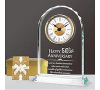 WANCHIY 50th Wedding, Anniversary Quartz Clock, Desk Table Clock, Golden Wedding for Couple, Parents, Grandparents, 50th