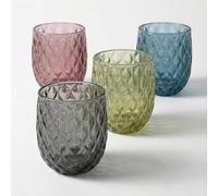 WANCHIY Tumblers Set of 4,350ml Textured Drinking Glasses with Patterned,Vintage Style Water & Juice Cups, Dishwasher Safe,Little Peach Pattern