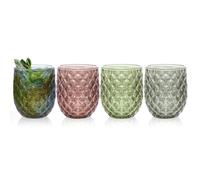 WANCHIY Tumblers Set of 4,350ml Textured Drinking Glasses with Patterned,Vintage Style Water & Juice Cups, Dishwasher Safe, Pineapple Pattern