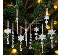 Wanciler 10 PCS Crystal Christmas Ornaments Clear Christmas Tree Pendants Acrylic Snowflake Icicles Teardrop Hanging Ornaments with Strings for Xmas Tree Party Home Indoor Decoration