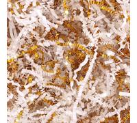 Wanciler 100g Shredded Crinkle ZigZag Kraft Paper White and Gold Shredded Tissue Paper Ideal Festive Hamper Filling Basket Raffia Grass Stuffing Suitable for Valentine's Day Birthday Wedding Decor