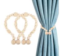 Wanciler 2 Pack Magnetic Curtain Tiebacks Wooden Bead Curtain Tiebacks Boho Farmhouse Decor Drape Tie Backs Strong Magnetic for Home & Office Outdoor Window Draperies